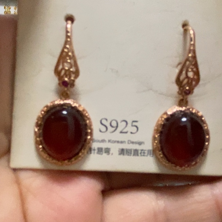 血珀耳饰银S925镶嵌琥珀