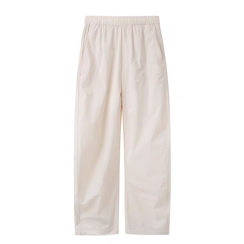 夏季新款宽松高腰百搭直筒显瘦防晒米白色阔腿休闲裤女