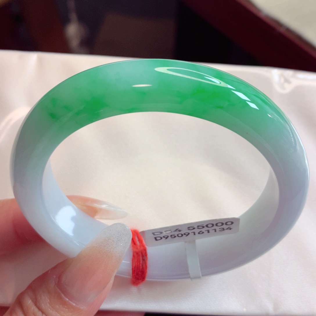 未镶嵌手镯翡翠54贵妃白底青（7号）