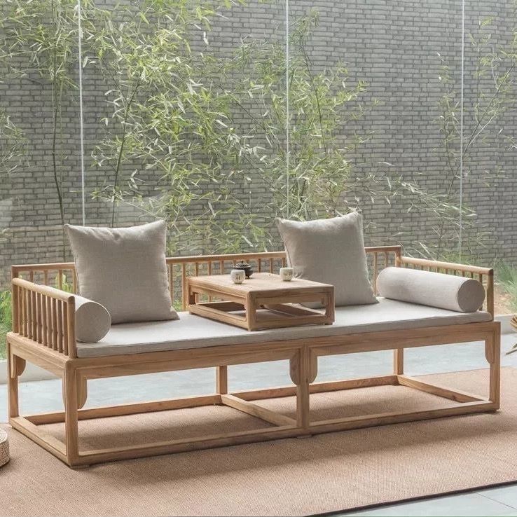 宋式美学新中式北方老榆木原木卯榫雕刻榫卯结构古风化罗汉床