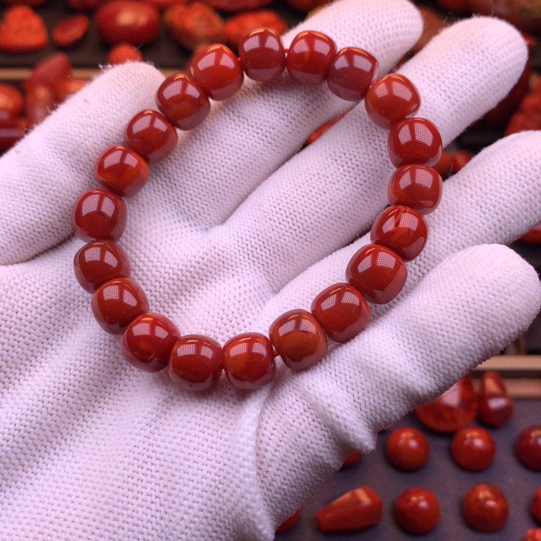 南红玛瑙未镶嵌川料原矿高品老型手串10.3mm