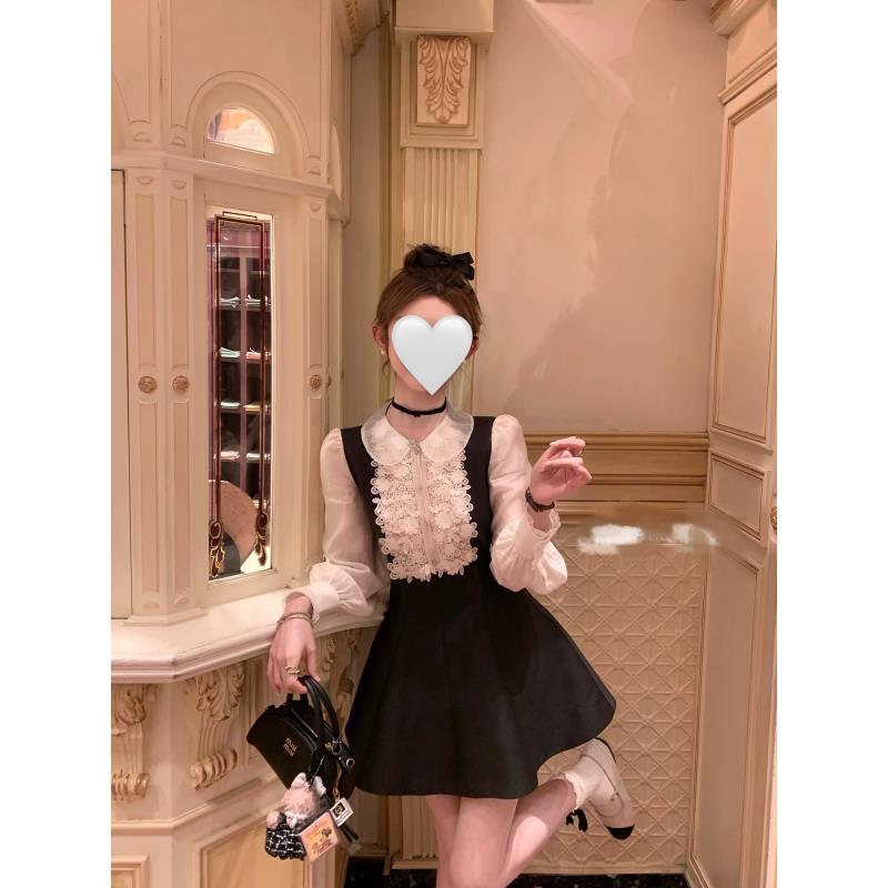 1182气质过年战衣赵露丝同款撞色假两件长袖连衣裙