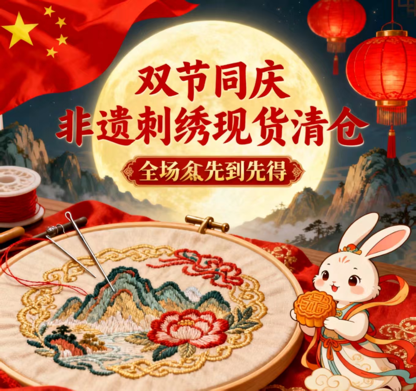 非遗纯手工刺绣绣花鞋，喜迎双节，双节同庆。时尚复古红色古风中式