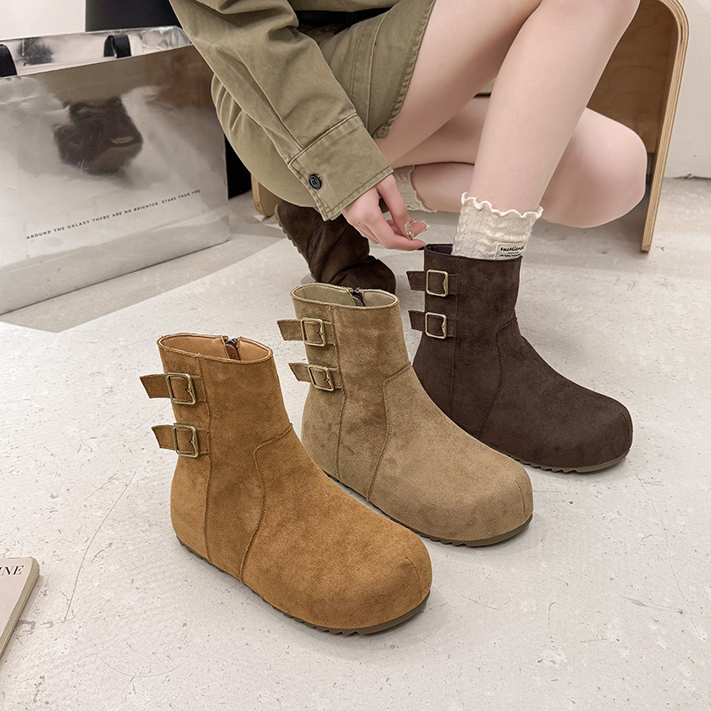 2025年秋冬季新款女鞋增高休闲磨砂真皮百搭时尚潮流加绒时装靴女