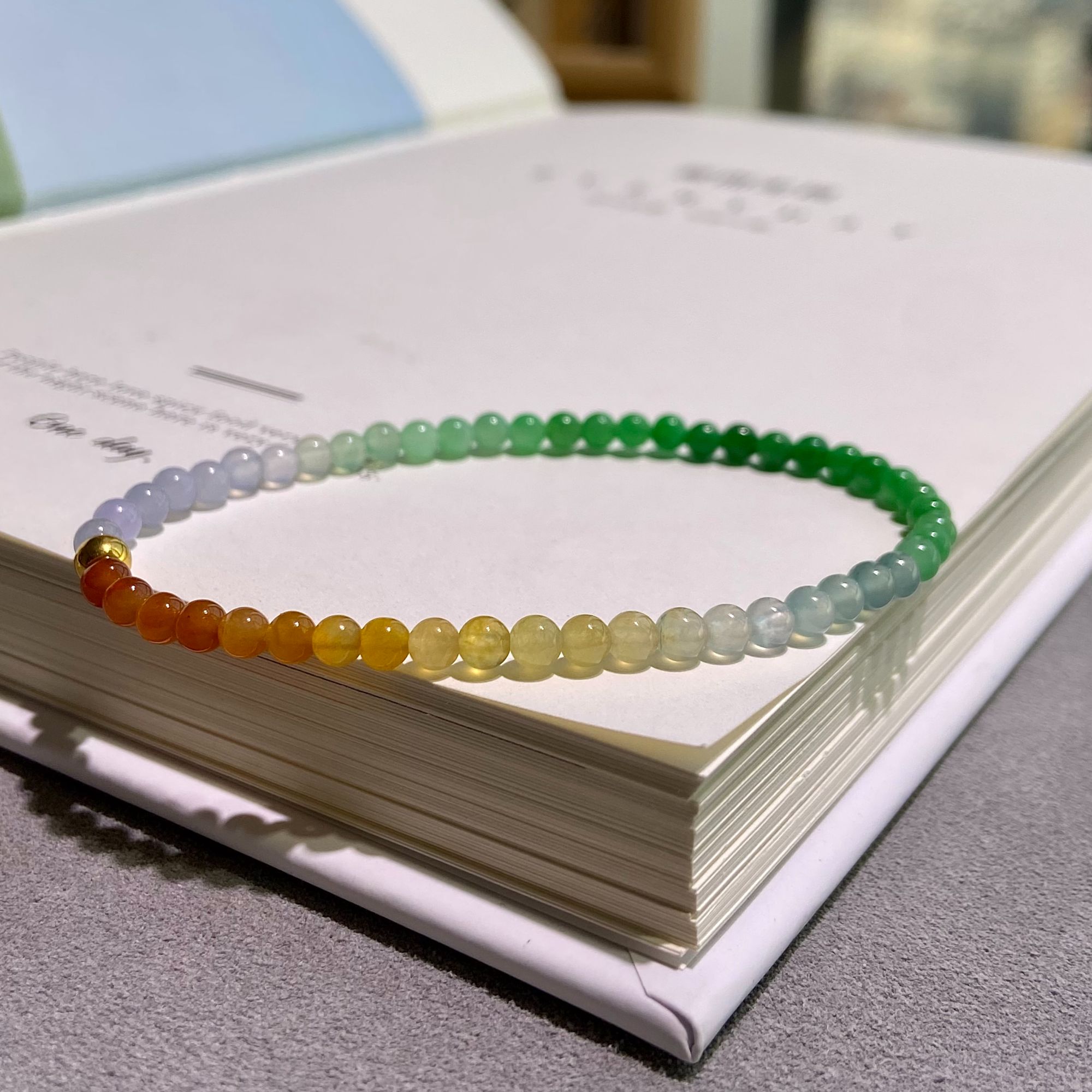 天然缅甸翡翠A货渐变色手串3.5*