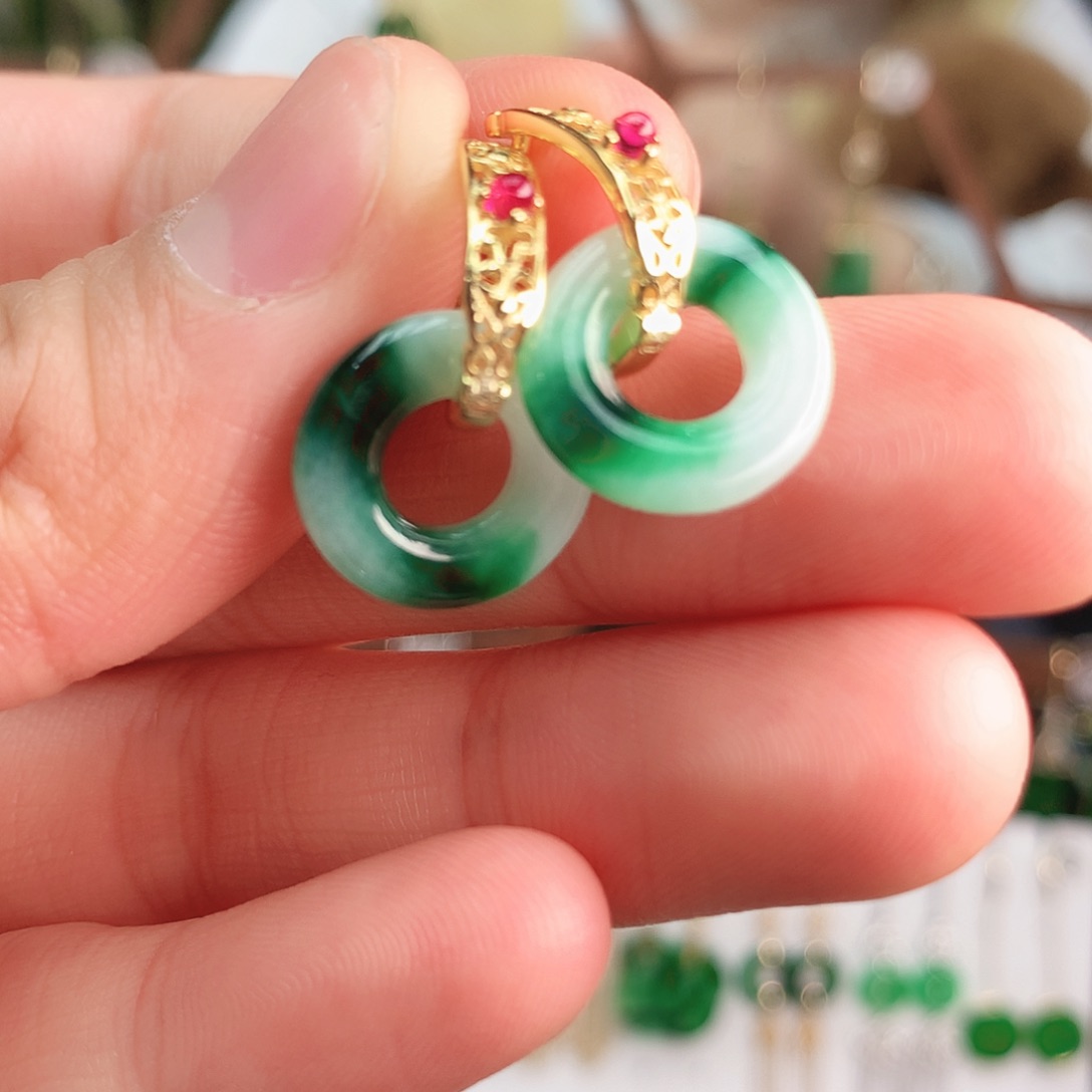 翡翠耳饰银S925镶嵌耳饰