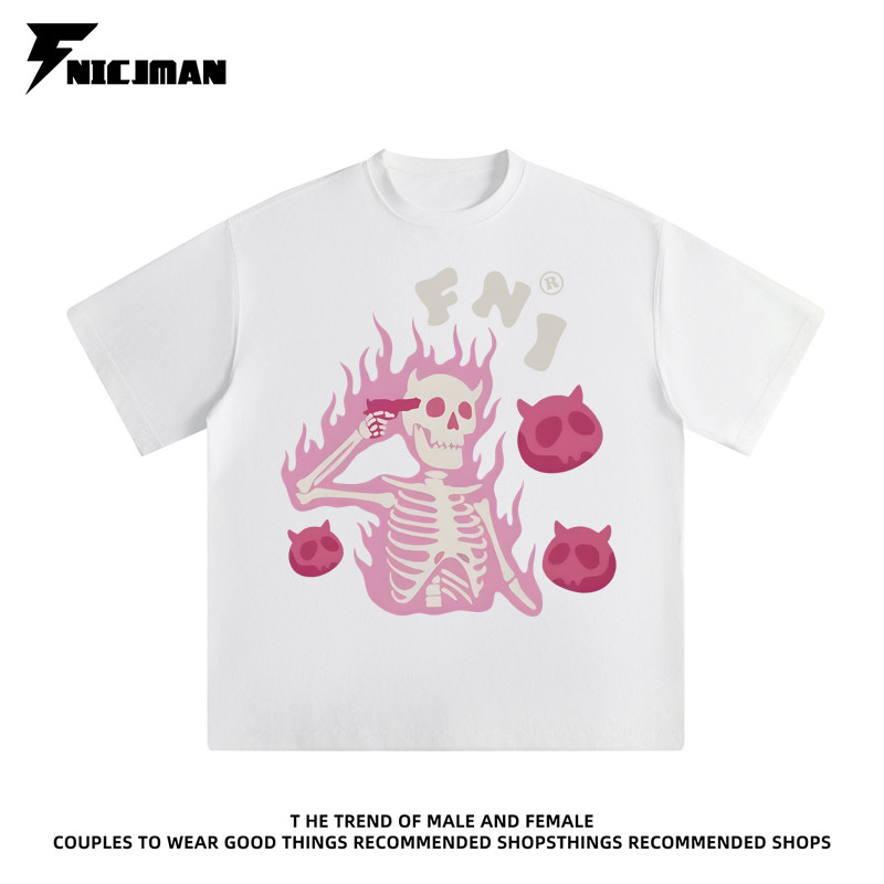 FNICJMAN夏季新款(粉色骷髅)280克纯棉男女同款数码直喷短袖