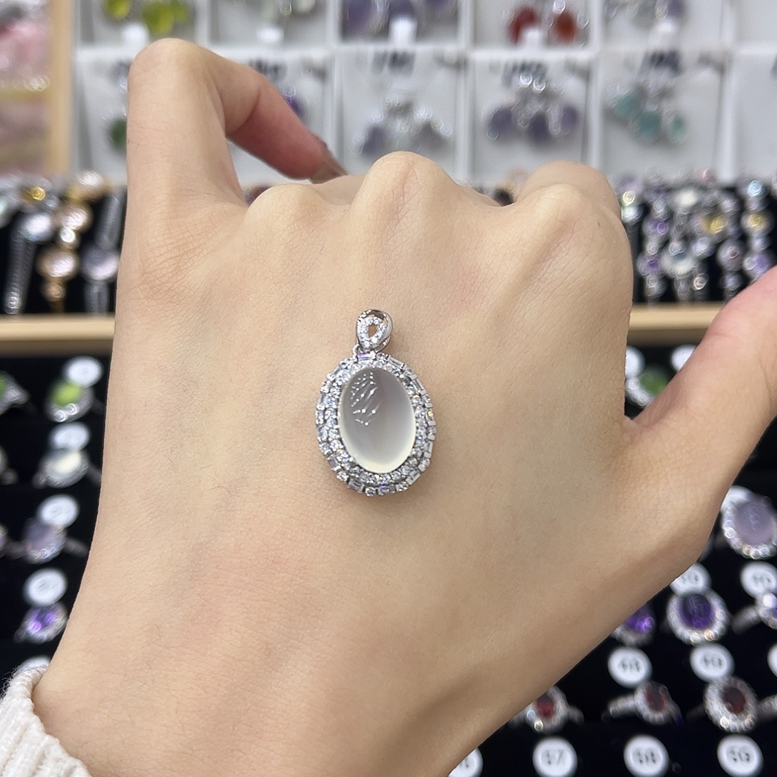 开***部岫玉银S925镶嵌吊坠(不含链)