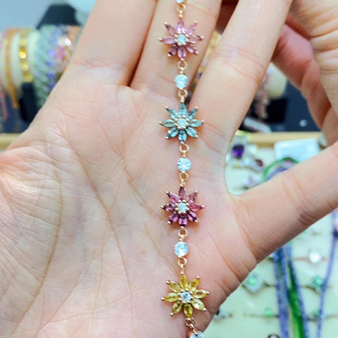 碧玺手链银S925镶嵌手链