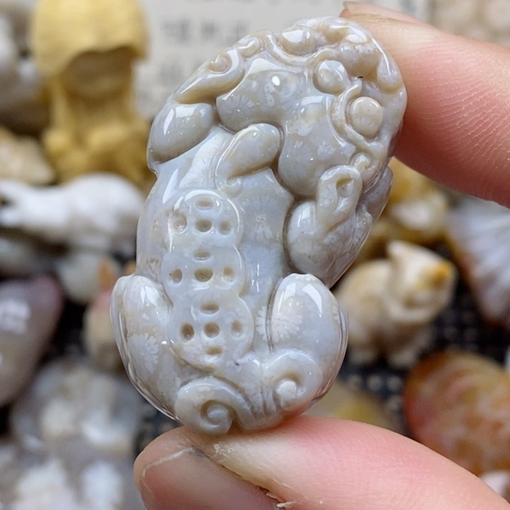 颈饰未镶嵌硅化珊瑚（珊瑚玉）