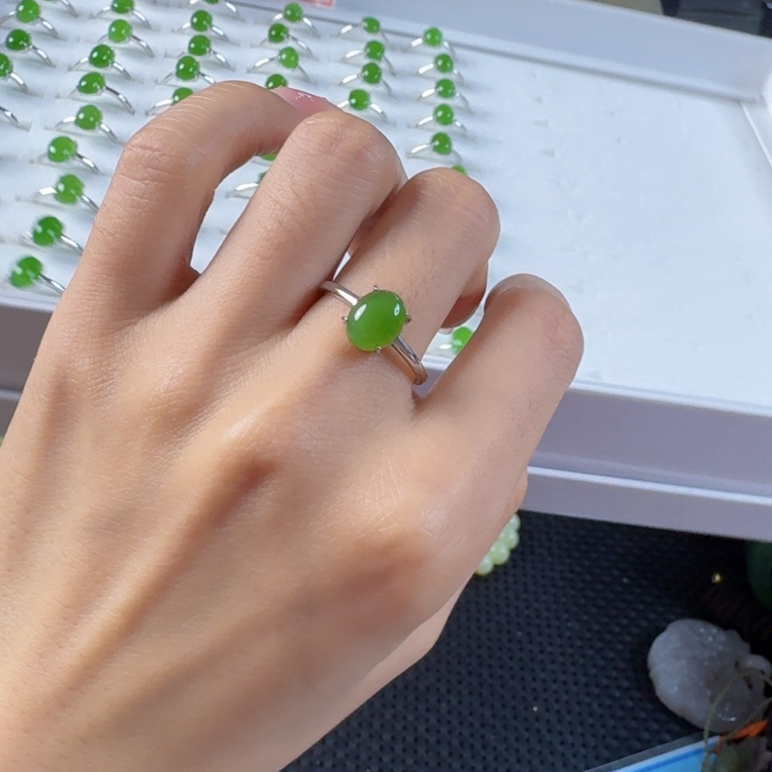 和田玉（碧玉）戒指银S925镶嵌