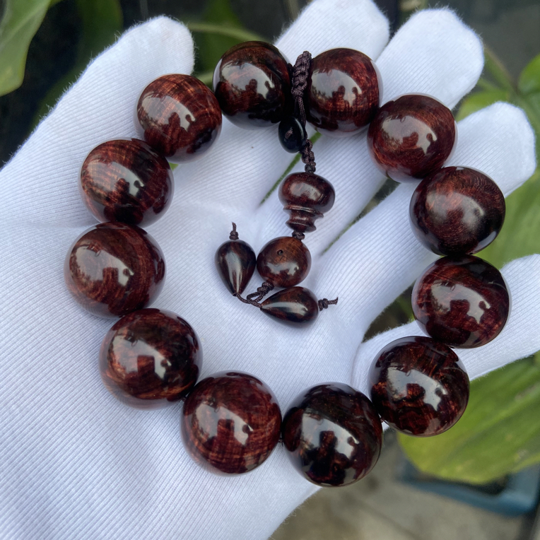 海南黄花梨土埋沉水老料紫油梨水波纹2.0X12颗文玩手串