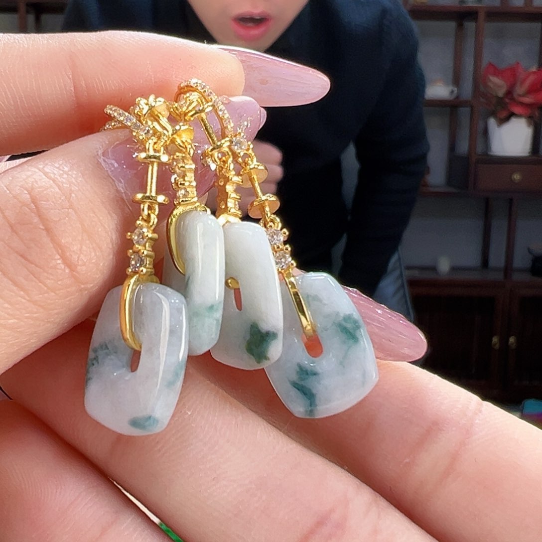 翡翠耳饰银S925镶嵌多样性发货一幅23