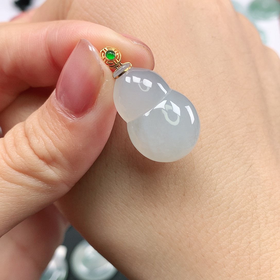 翡翠颈饰18K金镶嵌平安