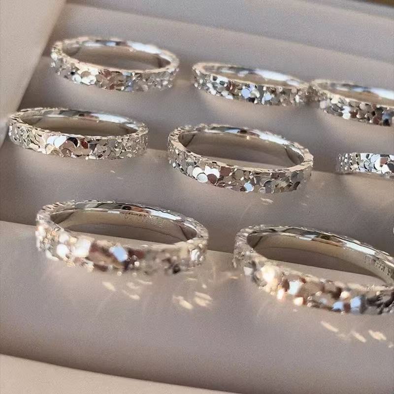 足银戒指 足银戒指 碎冰冰戒指潮流ins小红薯开口足银999.9