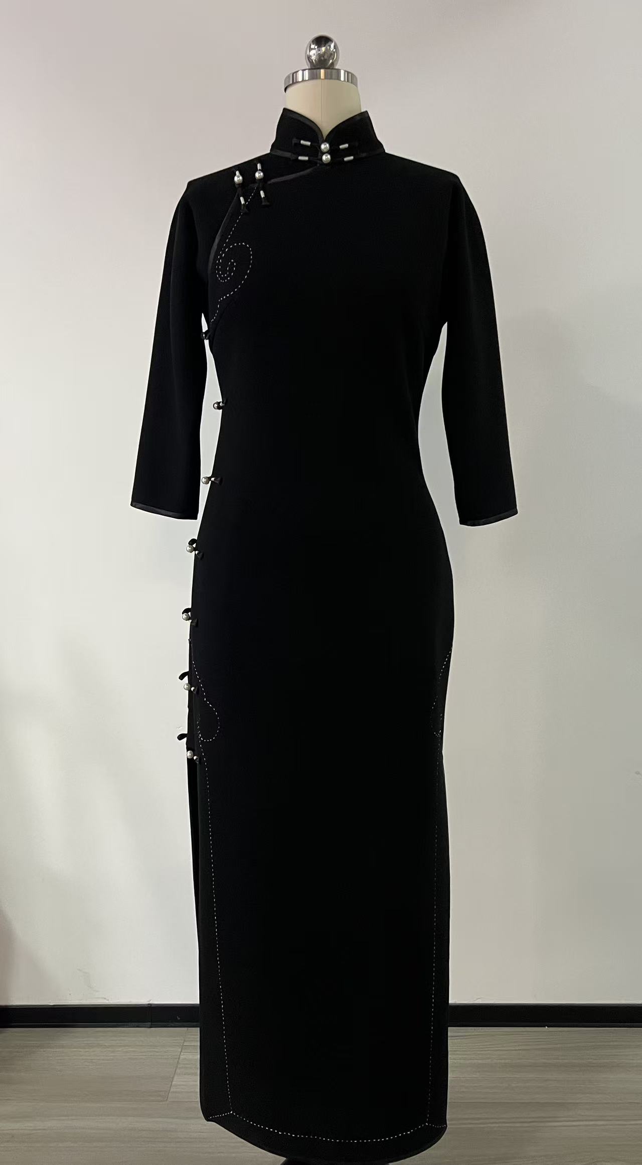 【如意】玲珑缎古法旗袍秋冬新品长款如意襟修身手工扣高档重工艺