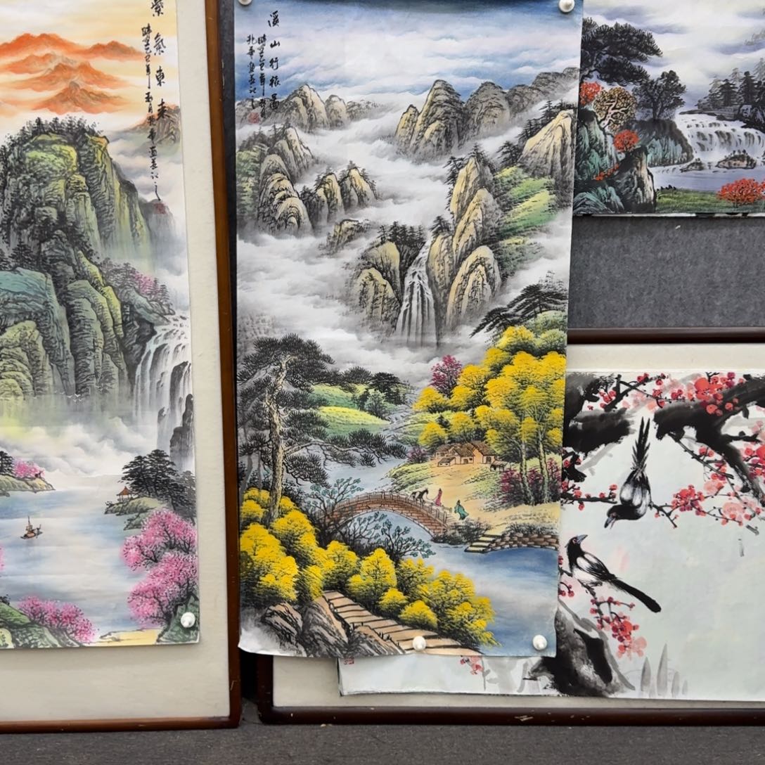 菩***提国画四尺溪山行旅图裱卷轴190×87