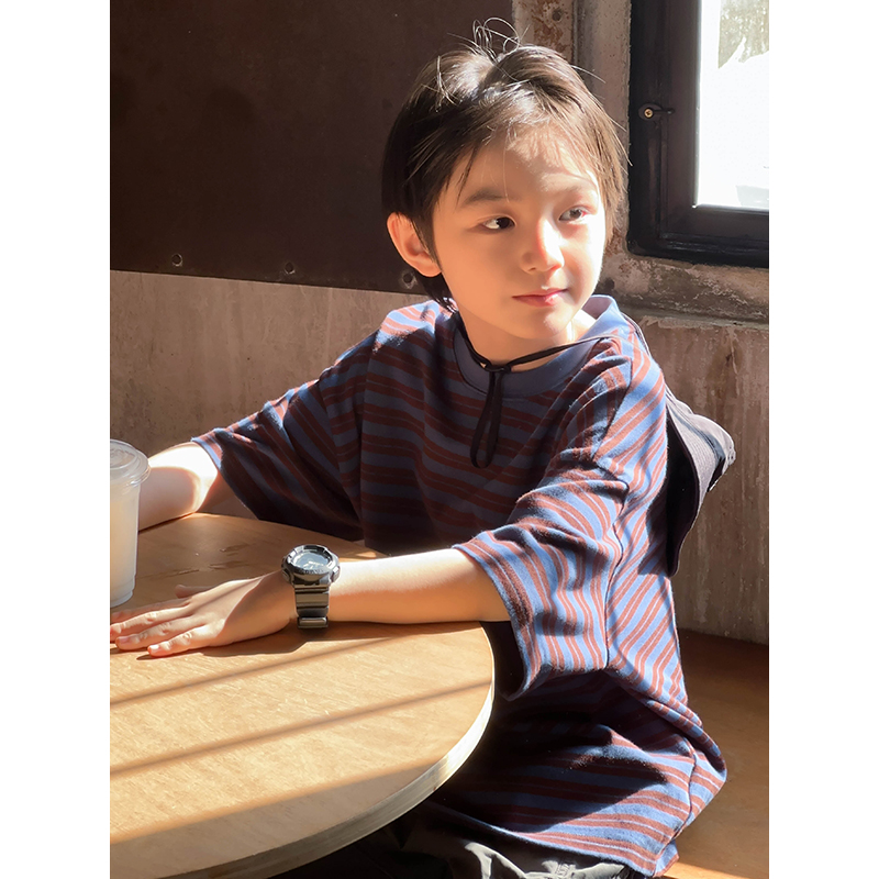 2.19新品 略略童装儿童春秋款纯棉韩系条纹短袖T恤251TX3092