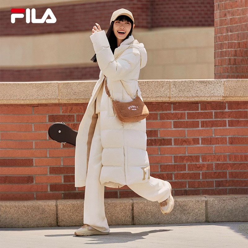 FILA/斐乐情侣同款长款羽绒服冬季新款保暖连帽上衣F51U349902F