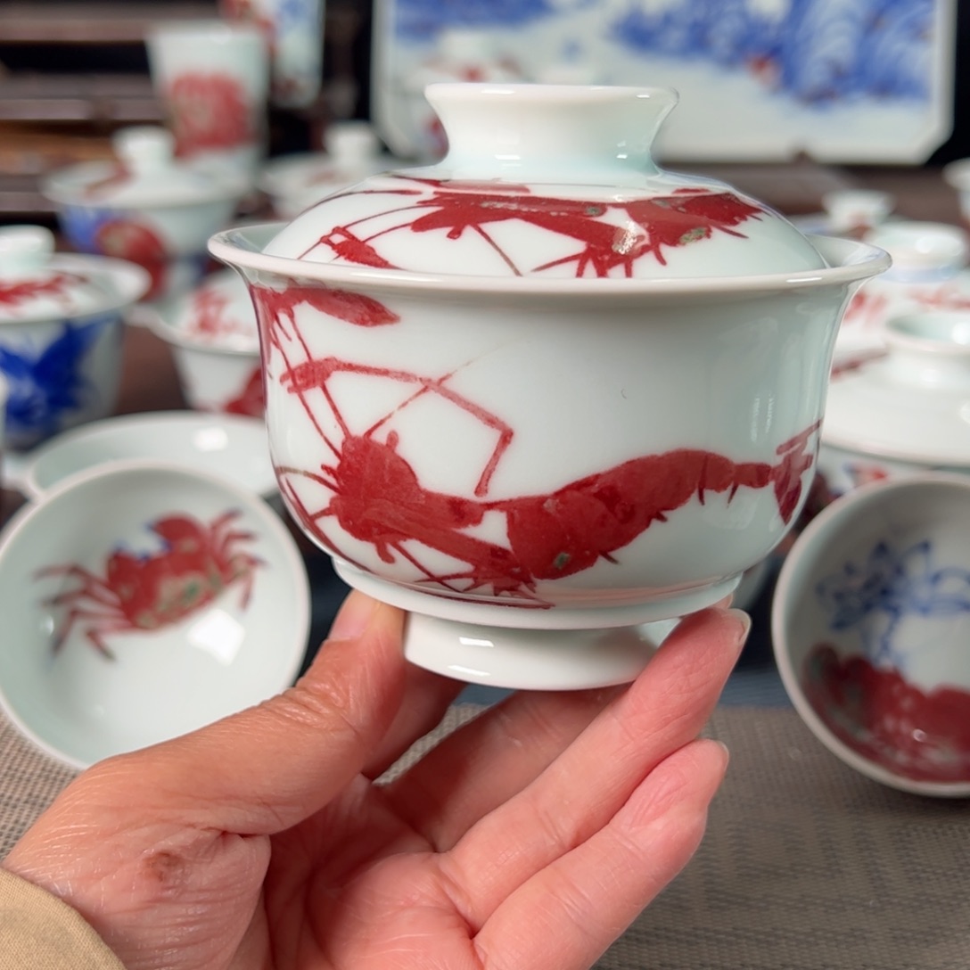 杯原矿青花釉里红瓷器