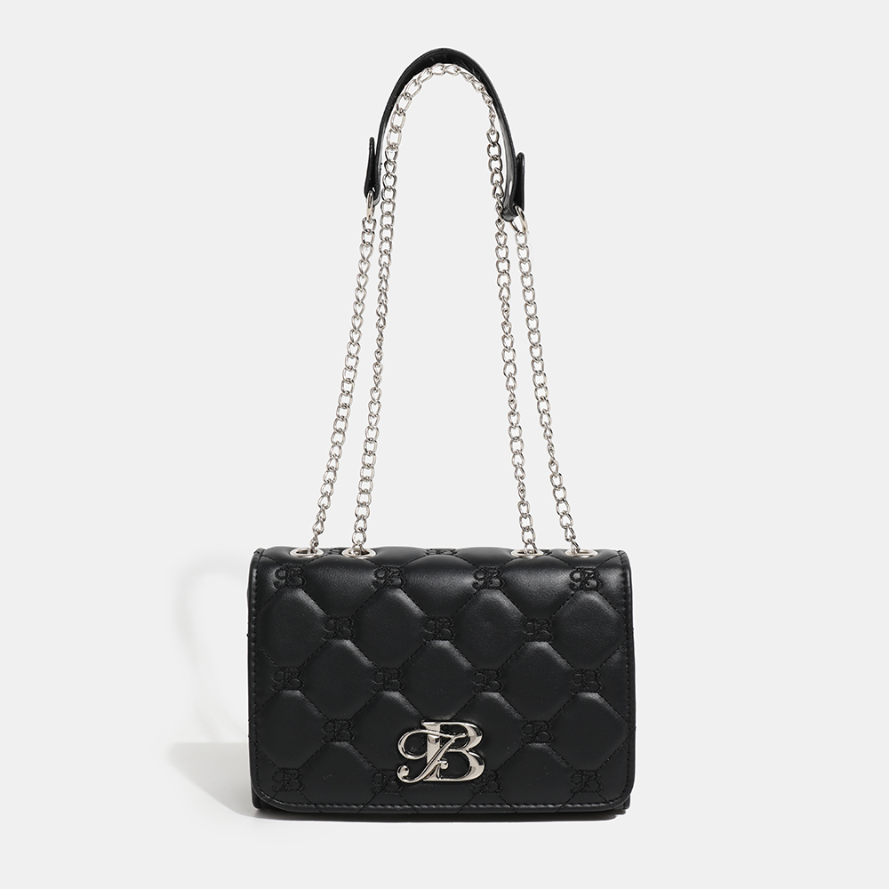 新款刺绣软面高级质感链条包包女时尚百搭斜挎包小方包9028黑色