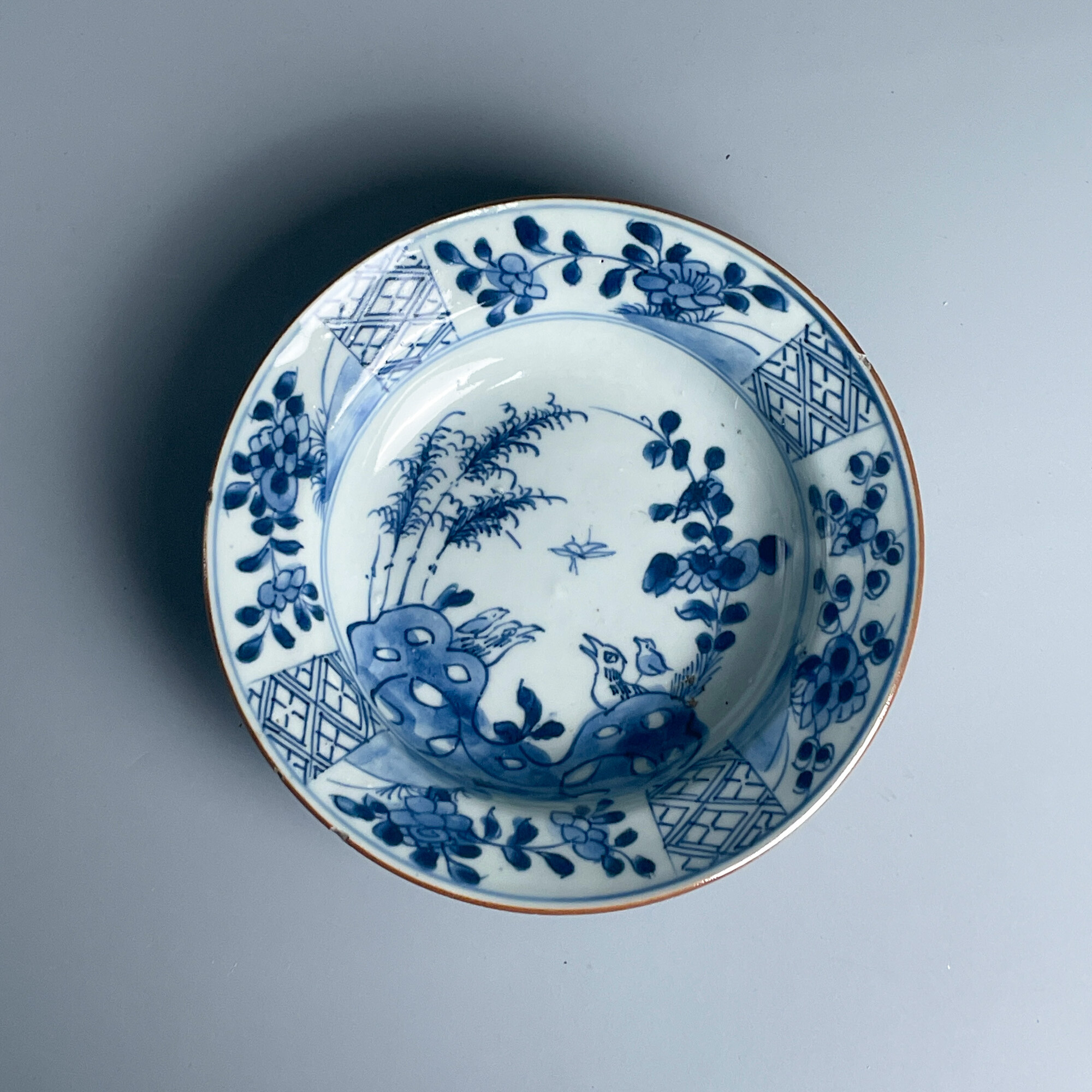 M25CJ000169 - 清康熙青花竹石花鸟纹深腹盘