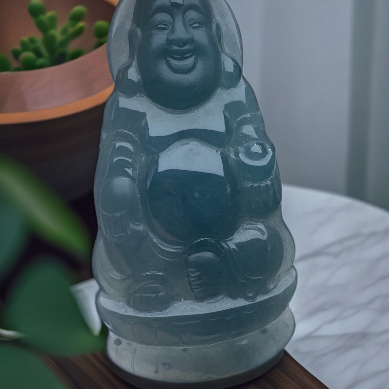 天然翡翠Ａ货蓝水立体蓝冰佛公守护吊坠