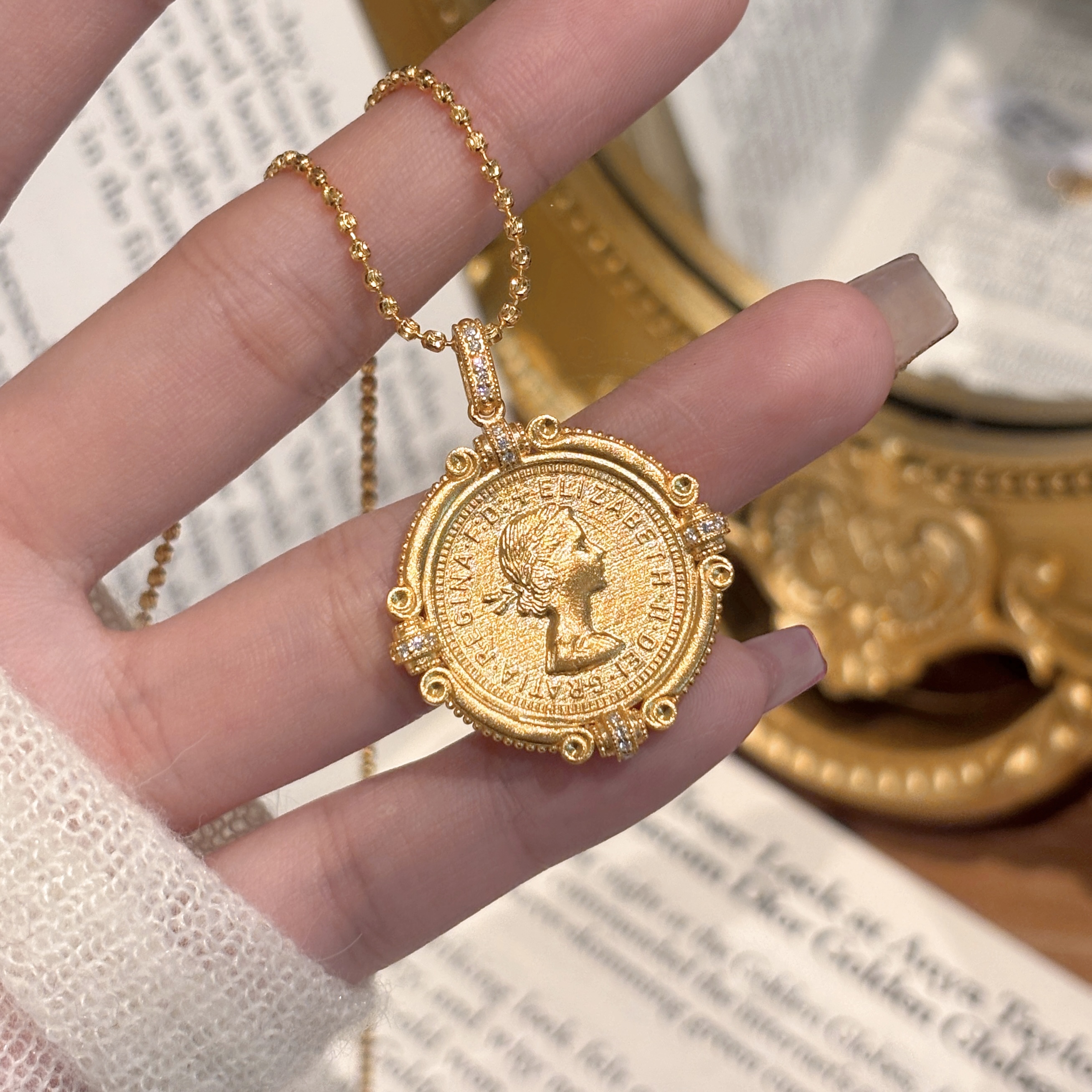 【伟新源】足金999 镶嵌工艺 镶嵌古币吊坠10.62克（不含链）附加235