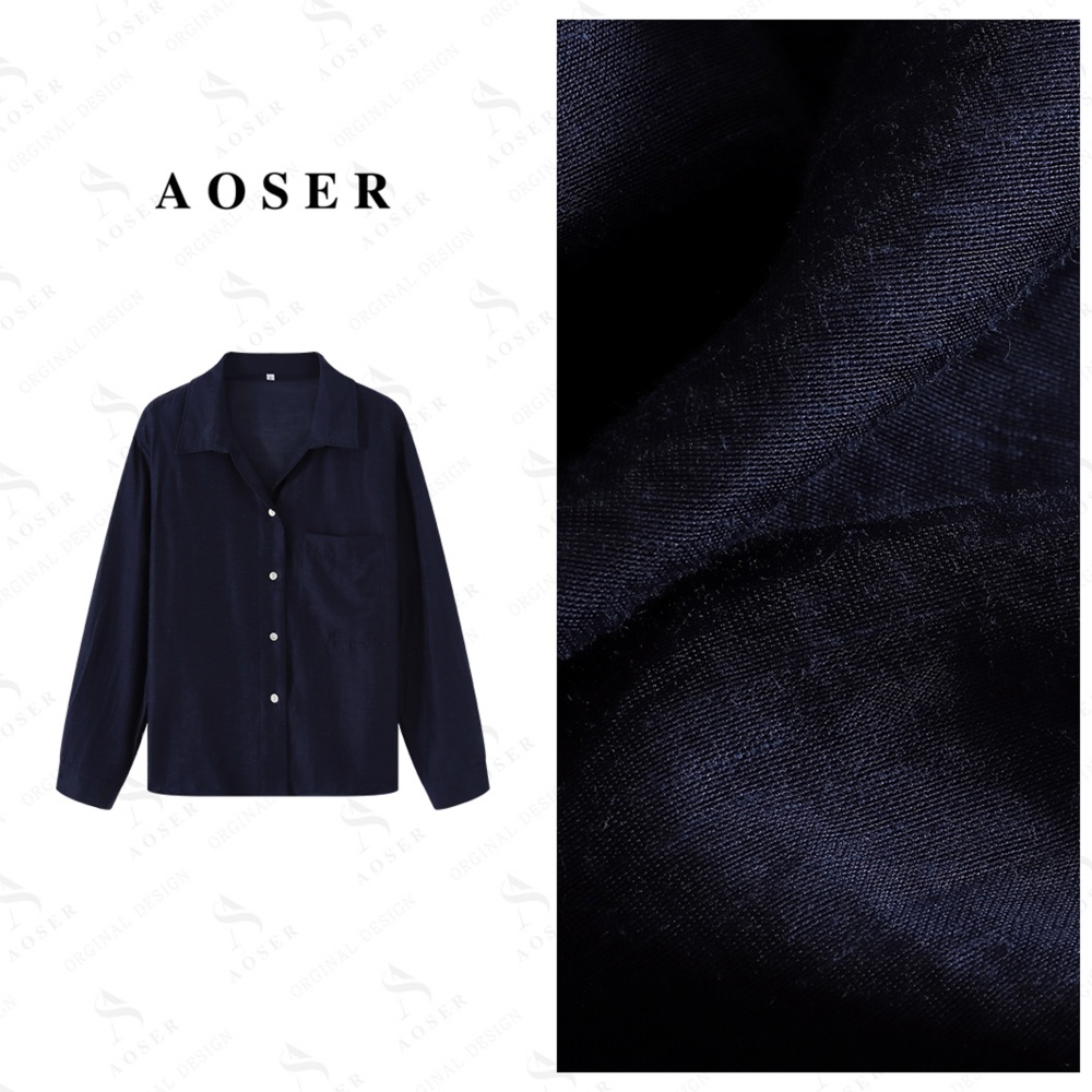 AOSER长袖休闲风简约宽松衬衫女装时尚百搭气质上衣纯色25611