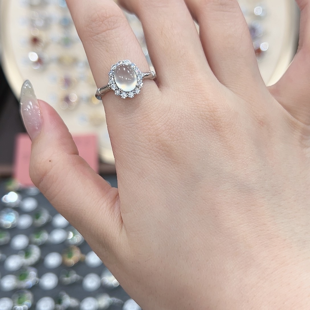 蛇纹石玉戒指银S925镶嵌L**-