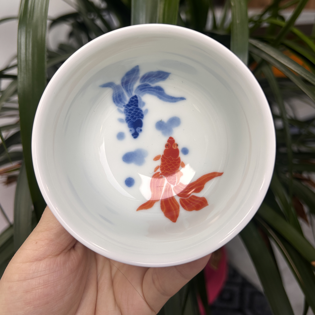 强烈推荐高温釉下青花金玉满堂主人杯中式家用压手杯容量约100