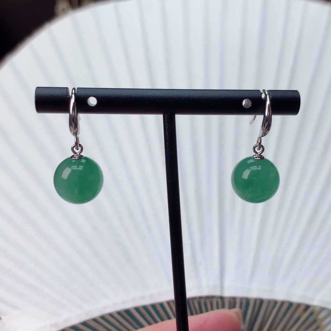 石英质玉冰飘花精品耳饰银S925镀金镶嵌