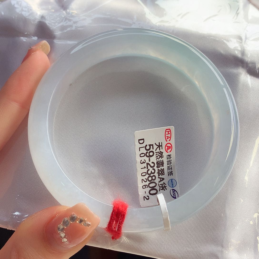 翡翠手镯未镶嵌天然翡翠59-60晴蓝水起光感