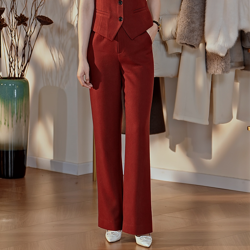 米思阳【羊毛直筒裤】通勤休闲裤宽松直筒显瘦女5M25DH5976