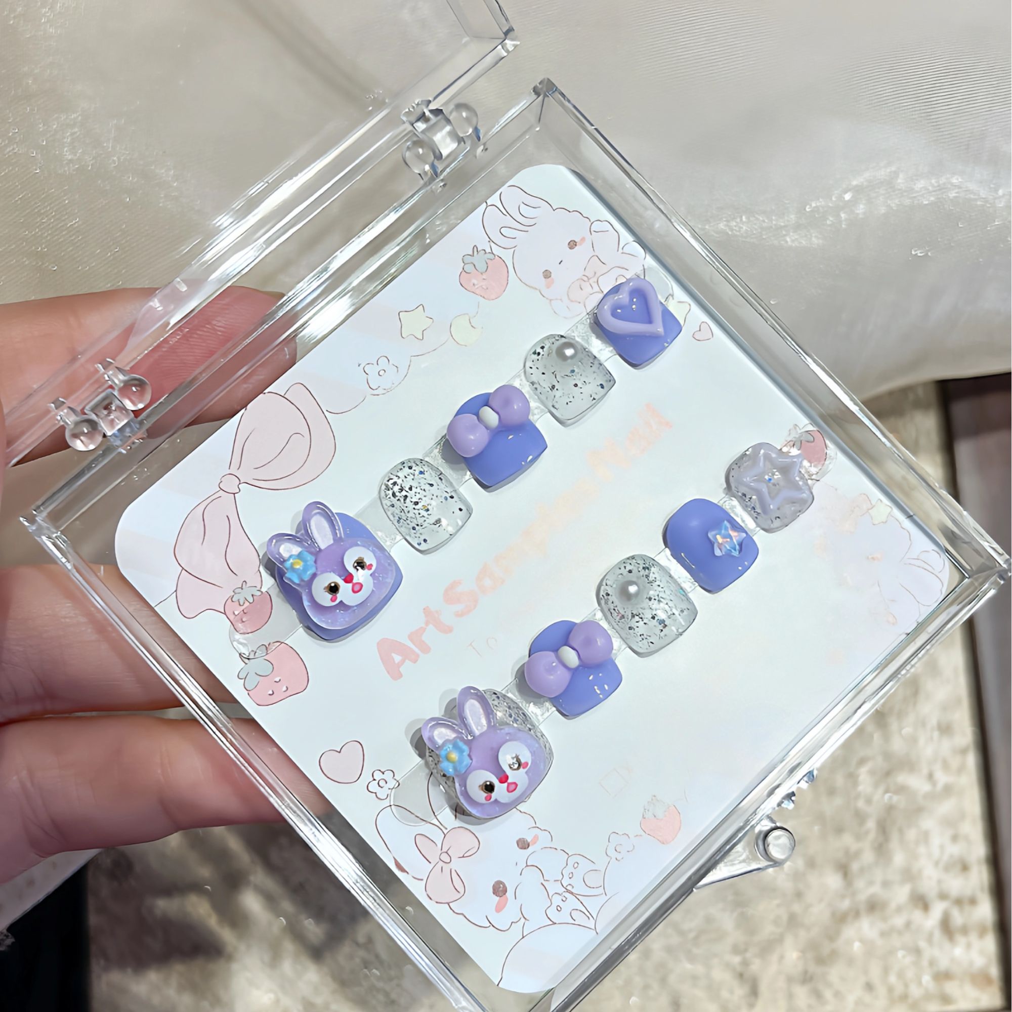 星黛露蝴蝶结卡通立体可爱儿 童穿戴甲纯手工贴片可拆卸穿戴美甲