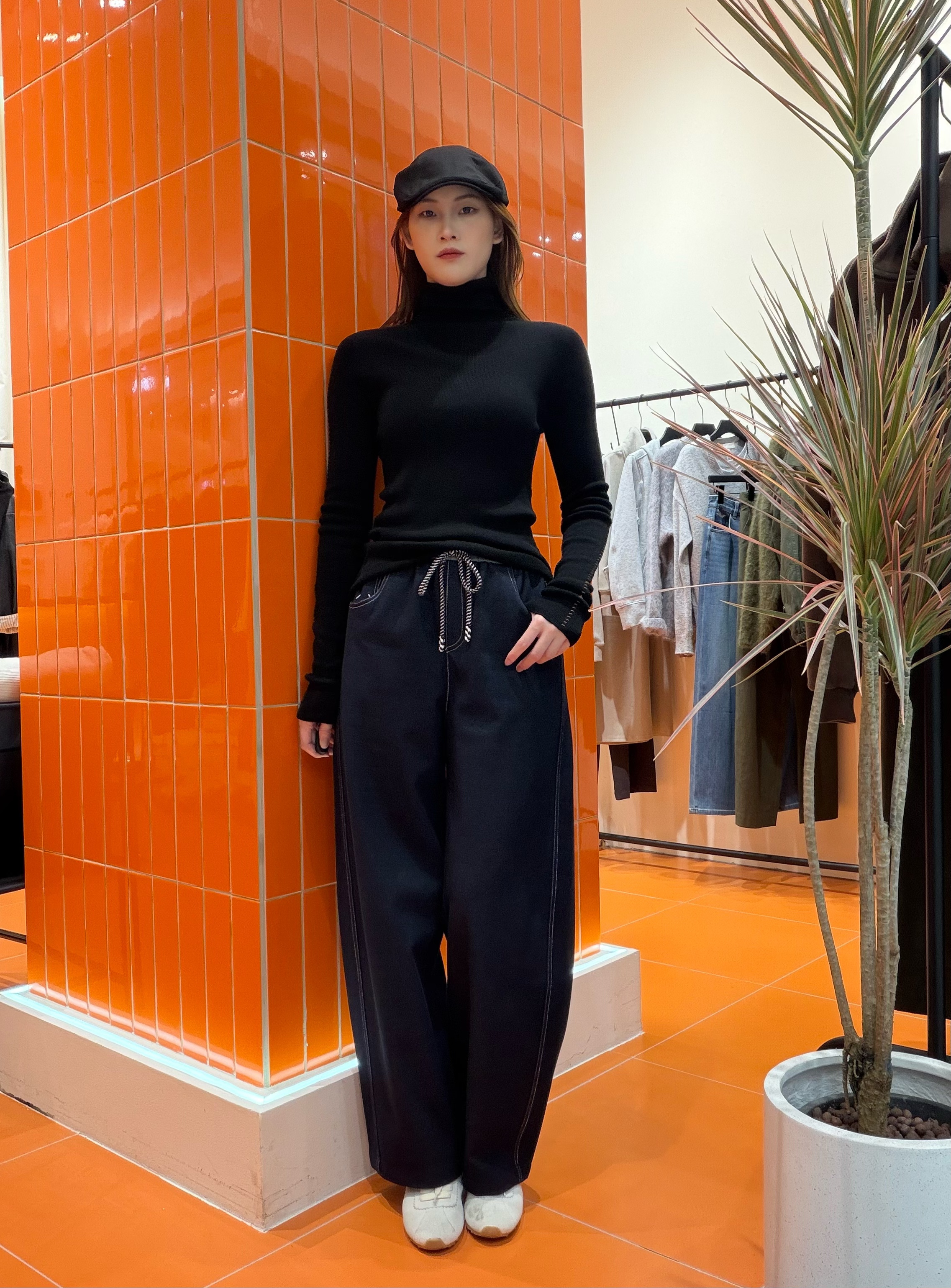 通勤肩位手工撞色明线打底高领毛衣针织时尚秋冬