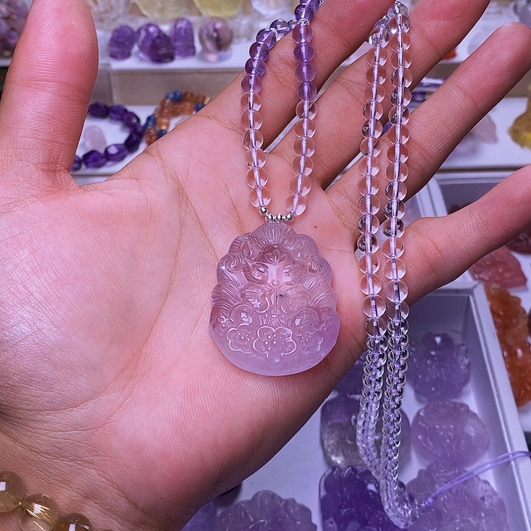 水晶颈饰未镶嵌紫水晶许愿狐吊坠 送链子