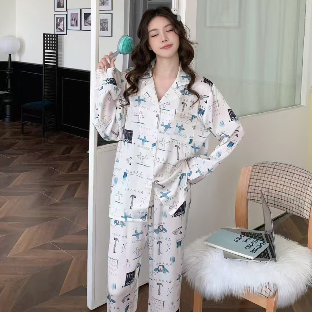 【天空光路】春季女士卡通睡衣贡缎软丝休闲可爱家居服舒适薄款ins