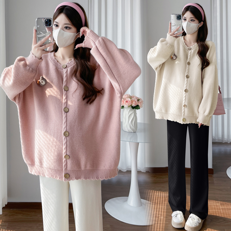 孕妇装秋冬季新款时尚百搭针织衫毛衣上衣休闲显瘦气质款休闲开衫