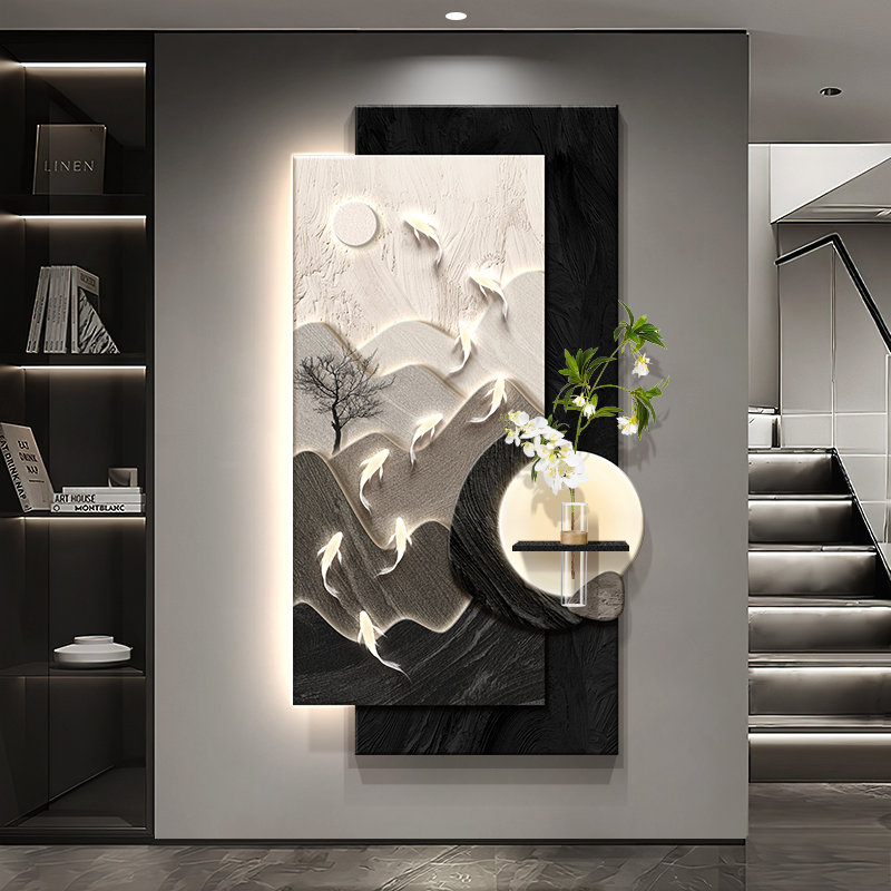 现代简约2025新款九鱼玄关装饰画入户正对门壁画走廊过道尽头挂画