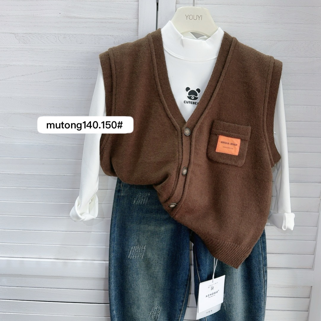 58031#木瓜汁中大童针织毛衣马甲男童