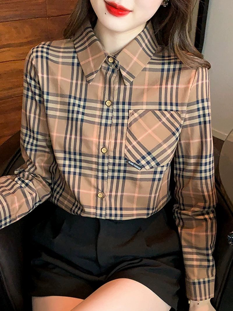 加绒格子衬衫女长袖秋冬装大码宽松纯棉内搭加厚保暖打底衬衣上衣