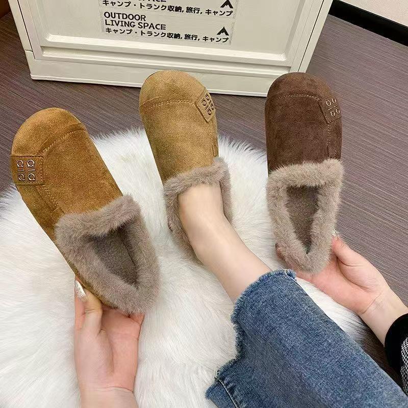 【BH加绒加厚2025爆款冬季纯色复古港风豆豆鞋棉鞋休闲休闲风棉靴