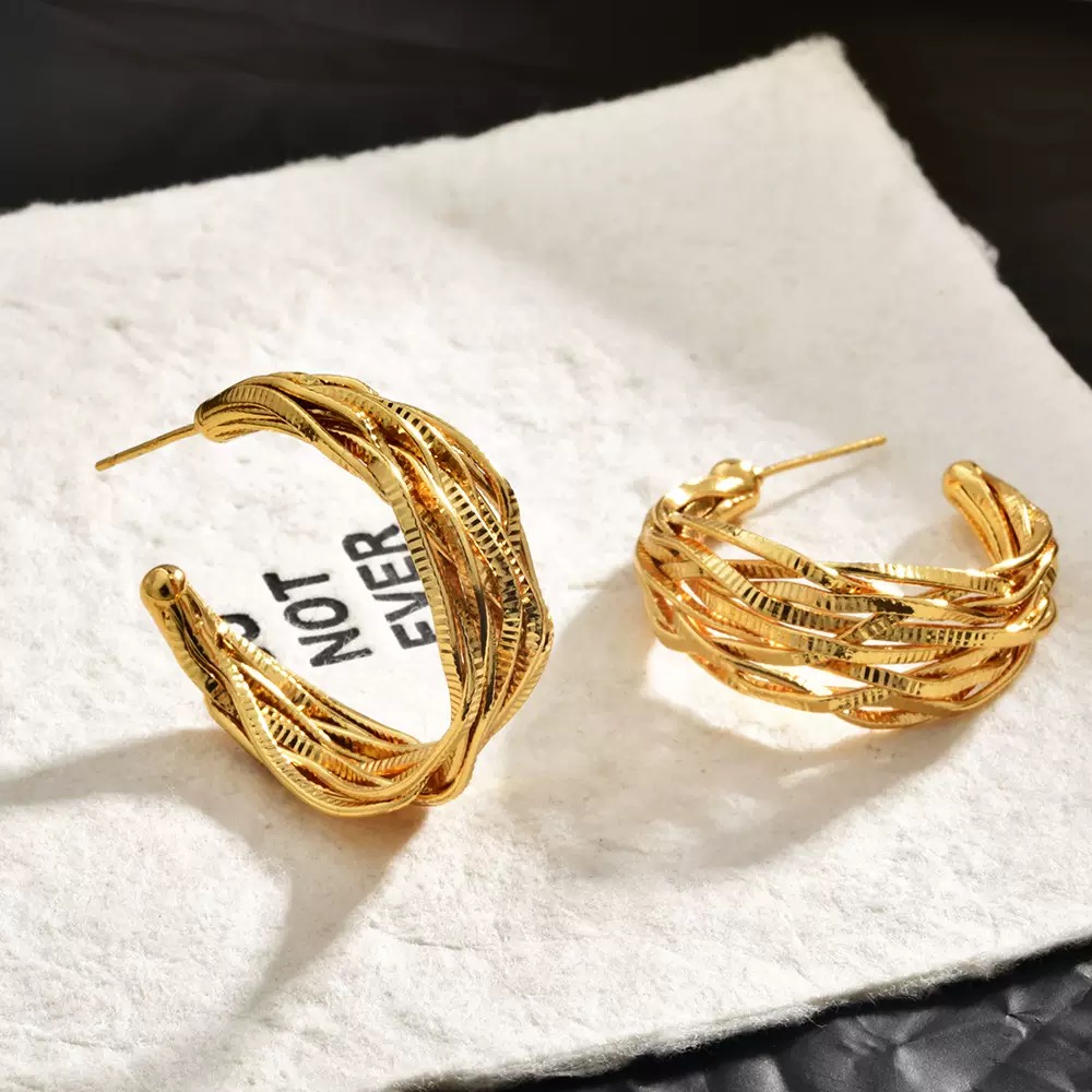 铜合金耳饰 AL7070 简约不规则多层缠绕设计感c圈百搭耳环