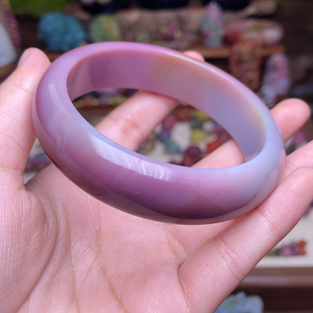 玛瑙/玉髓珠宝半成品未镶嵌锦*盐源玛瑙稀有蓝紫手镯