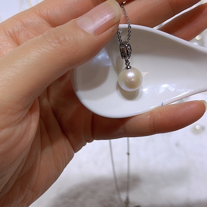 淡水珍珠白珠银色万能扣吊坠合金