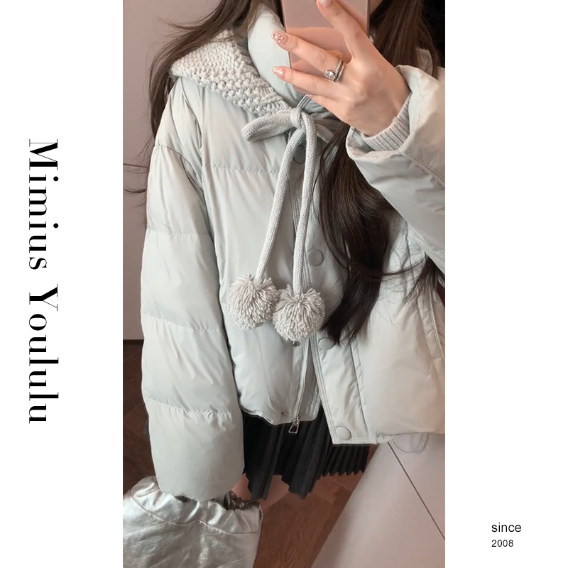 【mimius】喵喵 甜美温柔风针织连帽毛球系带外套 汉服 F11308