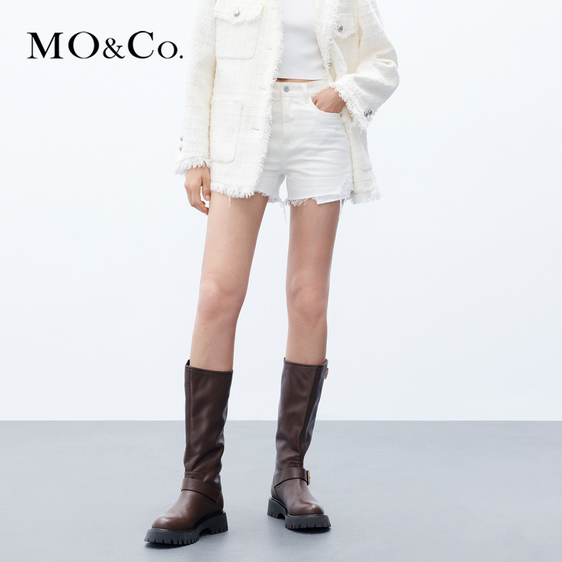 【赵老板专属】MOCO秋无锁边拉线土耳其棉中腰牛仔短裤MBC3SOT020