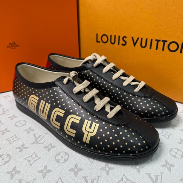 全新未使用 GUCCI/古驰 黑色满天星GUCCI标识复古阿甘鞋42码 