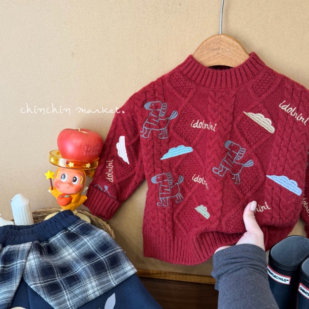 苹果派·新年圣诞红色毛衣冬款加厚男女童针织套头圆领保暖打底衫